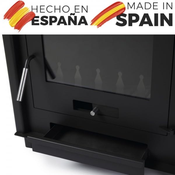 Estufa de leña pequeña modelo A 12.6 Kw | Chimenea rustica de leña | Estufa de leña clásica para salón salida humos vertical