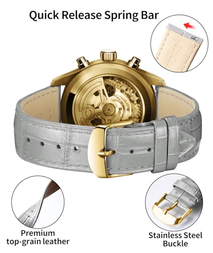 Image of BINLUN Leather Watch Band Genuine Calfskin Replacement Watch Strap Quick Release Crocodile Pattern 10 Colors 13 Sizes for Men Women(10mm,12mm,14mm,16mm,17mm,18mm,19mm,20mm,21mm,22mm,23mm,24mm)