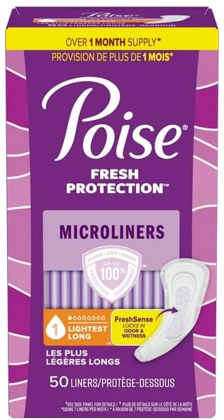 Healthy Surplus Poise Microliners, longitud más larga – Incontinencia 1 gota absorción más ligera, 50 unidades (2 paquetes – total de 100 forros) y Vital Volumes Skin Care Basics Tips Card | Paquete