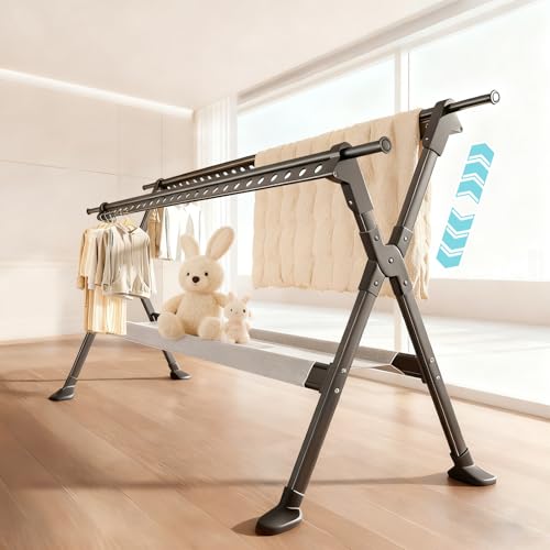 ＴＡＫＵＭＩ∞Ｘ物干しスタンド 折りたたみ 晾衣架 布団干しスタンド 室内 屋外用 洗濯物干し晾衣架 130~240 cm 炭素鋼 物干し屋外 ものほしざお調整可能部屋干し ラック省スペース 晾衣架 防風 錆びない ものほしざお 洗濯物干しスタンド 大容量 乾燥ネット付き バルコニー