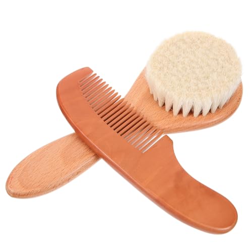 BESTonZON Newborn Hair Brush Comb Set 2pc Wool Brush and Wooden Comb for Newborn Baby and