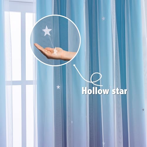 Image of Anytime Star Blackout Curtains for Girls Bedroom Kids Room, Blue Purple
