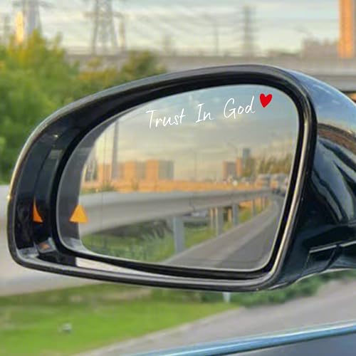 Image of 4pcs Waterproof White Trust in God Rearview Mirror Sticker Car Decals | Trust in God Rear View Mirror Accessories Auto Stickers And Decals Suitable for Most Cars, Trucks, Motorcycles, SUVs, Cups