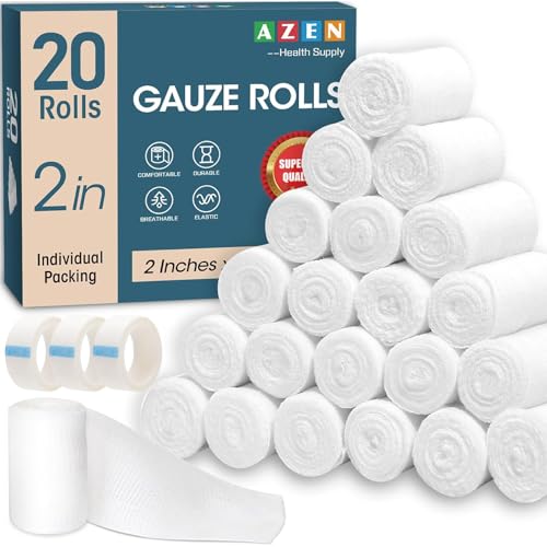 AZEN 20 Pack Gauze Rolls Bandages 2 in x 4.1 Yards Premium Medical Supplies & First Aid Supplies Bandage Wrap Vet Wrap
