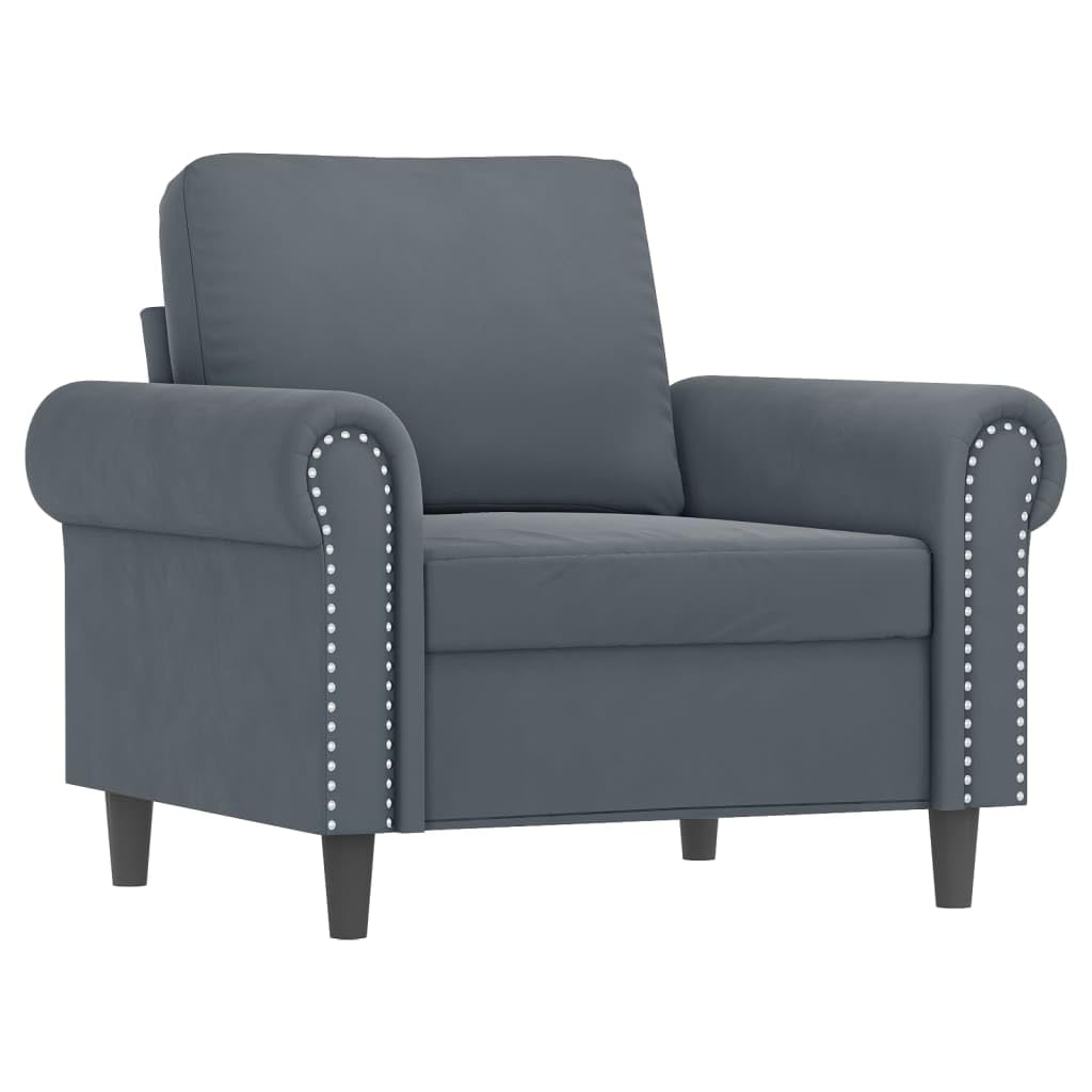 Juego de 3 sofás de terciopelo gris oscuro 92/152/212 cm moderno salón con estructura de metal contrachapado de madera contrachapada, sillón reclinable de 2 plazas, 3 plazas, mini sofá para