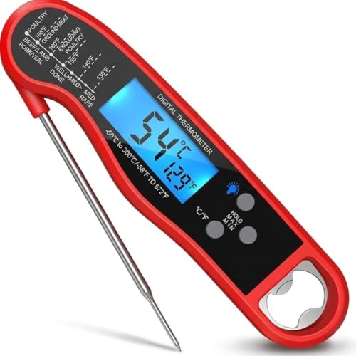 La Mejor Selección de Termómetros para freír disponible en línea. 48 Termómetro Digital de Carne con Lectura Instantánea (2s) - Impermeable IP65 con Sonda Plegable, Imán y Luz de Fondo, Profesional para Asador, Horno, Parrilla, Líquidos y...