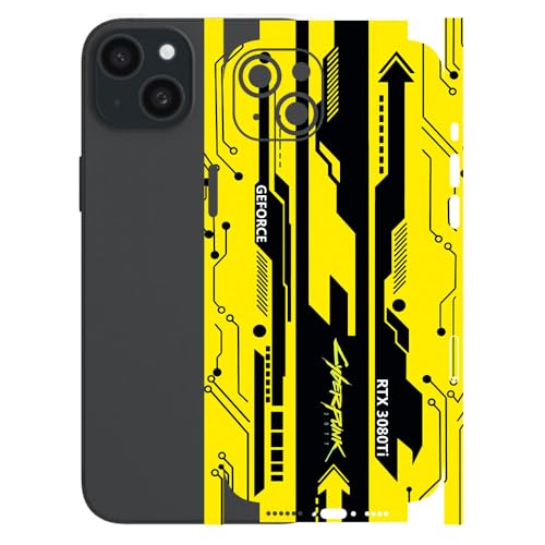 Image of AtOdds - Full Body Back Screen Guard Protector Film - Lamination Wrap Skin Sticker for iPhone 15 Plus | Scratchproof Matte Finish (Design - Yellow Cyberpunk)