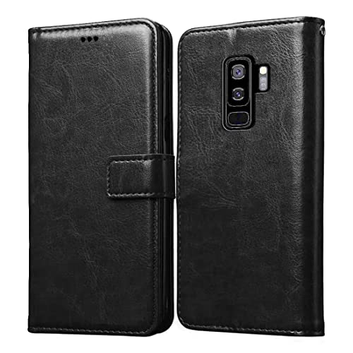 Image of Flip Cover Back Case for Samsung Galaxy S9 Plus | Premium Leather Finish | Inbuilt Pockets & Stand | Flip Cover Back Case for Samsung Galaxy S9 Plus (Black)