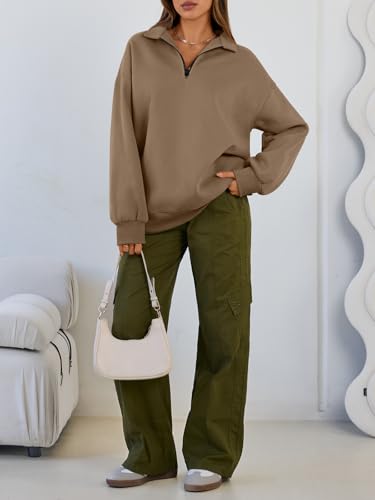 Image of Trendy Queen Women's Oversized Half Zip Fleece Sweatshirts-Cozy Pullover, Sweaters for Fall Winter