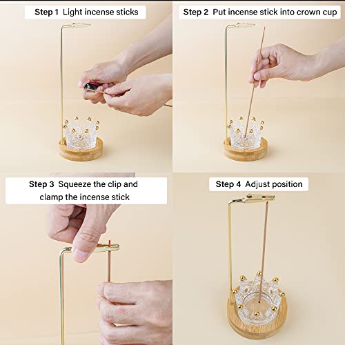 Zenbless Incense Holder For Sticks, Anti-Ash Flying Incense Burner, Bamboo Insence-Stick Holder With Removable Crown Glass Ash Catcher Brass Incense Stick Stand, Decoration For Meditation Yoga Room #TOP2