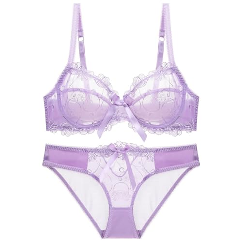 MOONBADI Push up Bra Purple Women's Push Up Bras Set Racer Back Lace Padded Plunge Underwired Bra Bras for Large Busts 38C