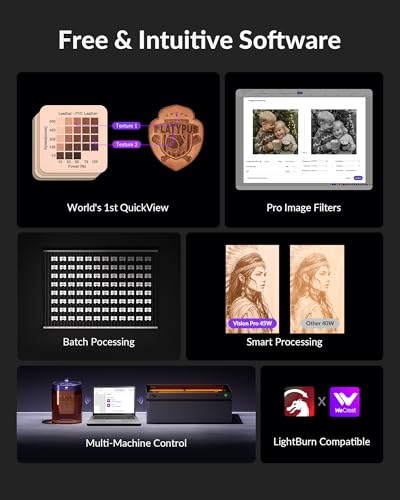 Image of WECREAT Vision Pro 45W Laser Engraver with Rotary Pro, HD Camera & Auto-Lifting, Laser Cutter Cuts 1 inch Wood, Full Enclosure Laser Engraving Machine for Tumblers Metal, Wood, Acrylic, Leather etc