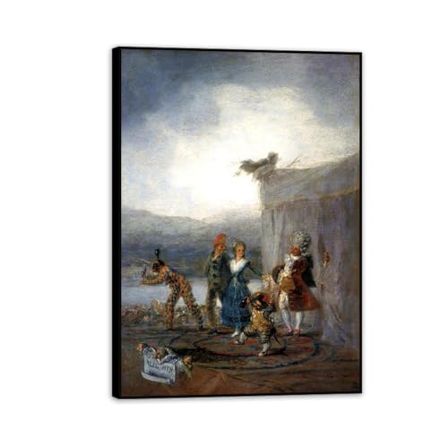 Tableau Joueurs ambulants de Goya avec cadre noir prestige pour salon