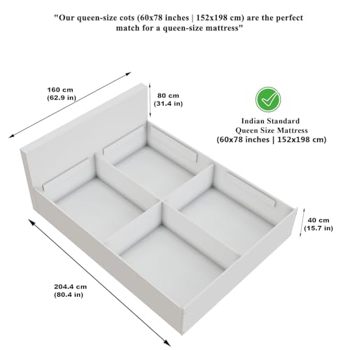 Image of VIKI Hydraulic Queen Size Bed with Storage (78x60) | Engineered Wood Hydraulic Lift Wooden Bed Frame for Bedroom | Modern Storage Cot | Frosty White Finish | Free Assembly | 1 Year Warranty