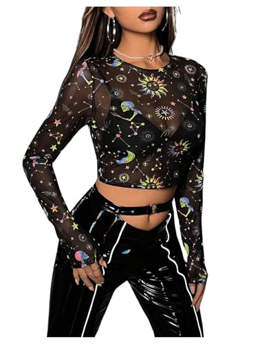 Haut court de soirée réfléchissant style galaxie streetwear pour sortir en club