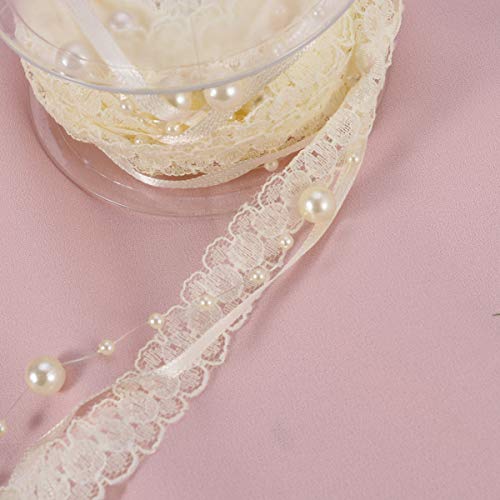 Beavorty Rolo de Fita Pérola Frisado Fita de Renda Branca Chiffon Organza Guarnição de Renda para Ar