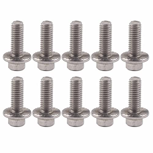 10pcs M6 Stainless Steel Hex Flange Screws, Silver