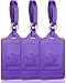 Luggage Tags, 3 Pack Teskyer Premium PU Leahter Luggage Tags Privacy Protection Travel Bag Labels Suitcase Tags-Purple