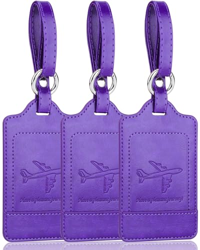 Teskyer 3 Pack Luggage Tags, PU Leather Luggage Tags for Suitcases, Luggage Labels with Name ID Card, Noticeable, Durable, Travel Accessories