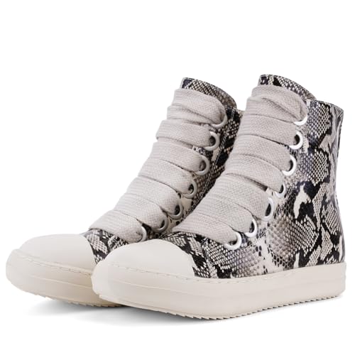 Image of IMPREMEY Women's High Top Sneakers Lace Up PU Leather Shoes with Thick Soles and Zipper, Fashionable Walking Shoes