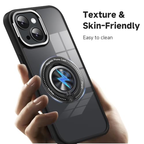 Image of KARWAN️360 Degree Stand with Mag-Safe Case with N52 Strong Magnets Mag-Safe Phone case Cover for iPhone 15 || Mobile Back Cover for iPhone 15 || Black