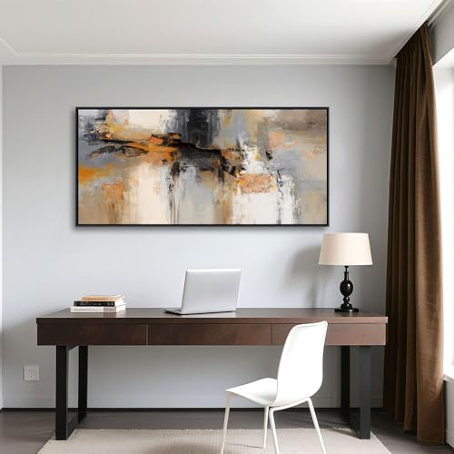 Image of Abstract Canvas Wall Art - Large Framed Gray and Orange Paintings - Modern Wall Art Decor for Living Room & Office - Includes Pictures for Home Decoration Artwork for Bedroom 24x48IN