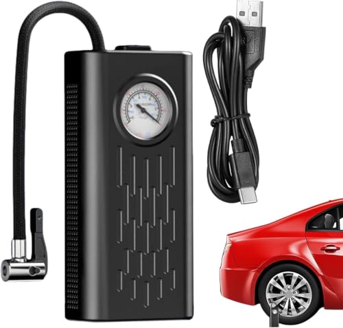 Image of RECTITUDE Portable Electric Tire Inflator Air Compressor with Analog Pressure Gauge, USB Type-C Charging, Fast Air Pump for Car, Bike, Motorcycle, Bicycle, Ball & Inflatable Toys | Compact Mini Air