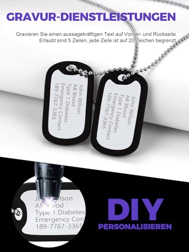 Richsteel Dog Tag Kette Militärischen Zwei Erkennungsmarke Anhänger mit Gravur für Damen und Herren