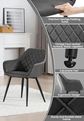 WOLTU 1 X Dining Chairs Anthracite Kitchen Reception Chair Faux Leather with Padded Seat,Chair with Arms and Back for Counter Lounge Living Room,BH251an-1
