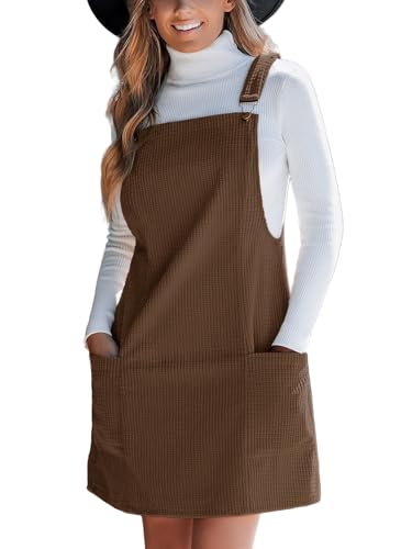 CUPSHE Damen Latzrock Ärmellos Quadratischer Ausschnitt Cord Latzkleid Overallkleid Freizeitkleider Corduroy Mini Dress