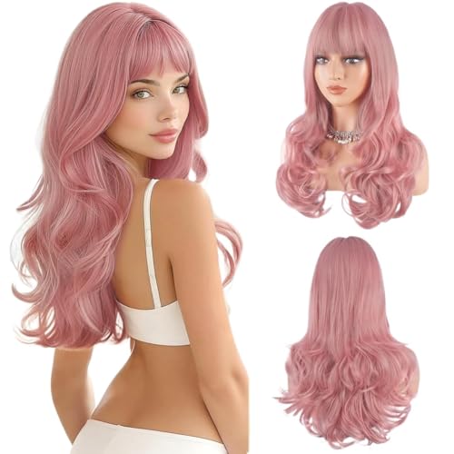 Perruque pour femme pour masquer la perte de cheveux couverture bouclée rose