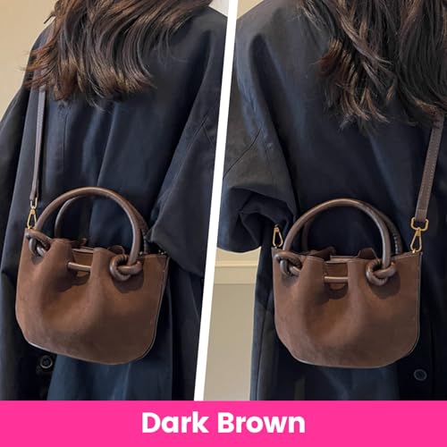 Image of Women's Brown Suede Crossbody Bag,Small Crossbody Bag Shoulder Bag for Women,Small Purse Suede Bag Handbags,Small Bucket bag