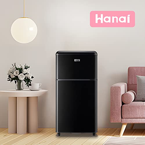 Wanai 3.5 Cu.ft Retro Mini Fridge With Freezer Compact Refrigerators Black Small Fridge Dual Door Classic Refrigerator Removable Glass Shelves Adjustable Thermostat For Home Office Dorm Rv #TOP4