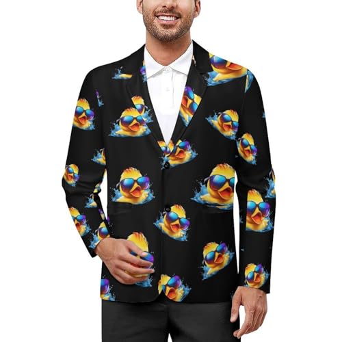 Rubber Duck with Glass Mens Suit Jacket Lapel Blazers 2 Button Business Coat Tuxedo for Wedding Dinner