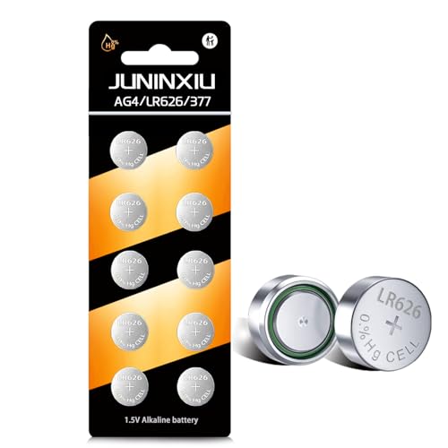 JUNINXIU SR626SW Watch Battery LR626 377 AG4 Button Battery LR626 L626 SR626 377A Button Coin Cell Batteries (10pcs