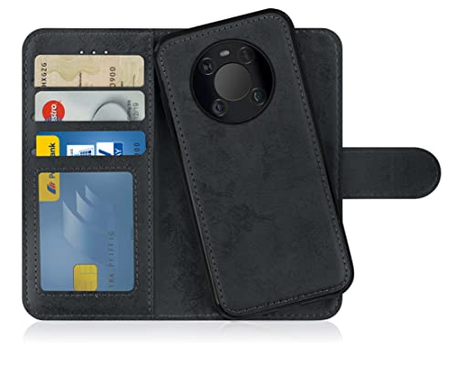 MyGadget Funda para Huawei Mate 40 Pro 5G - Flip Case Libro con Tapa Magnética - Cover Cartera con Soporte - Carcasa Separable Anticaidas con Cierre - Gris Negro