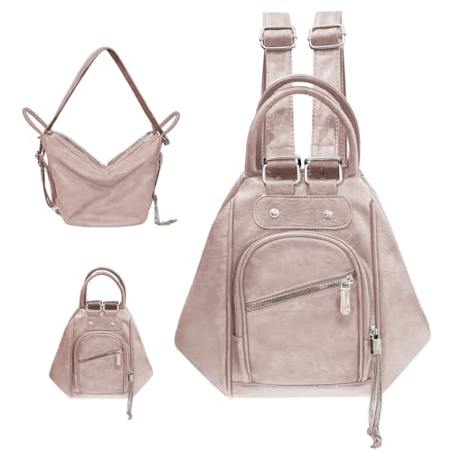 Image of Leather Bookbag Purse for Women Waterproof Anti-theft Rucksack Convertible Backpack Tote Large Casual Tote Bag Ladies Shoulder Bags with Tassel for Work College Travel Daily Use
