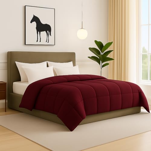 Image of Comforter Double Bed - 220 GSM AC Quilt Dohar - Soft Microfiber Blanket - 90x100 Inches - Burgundy Color - Lightweight Cozy Winter Rajai - Machine Washable