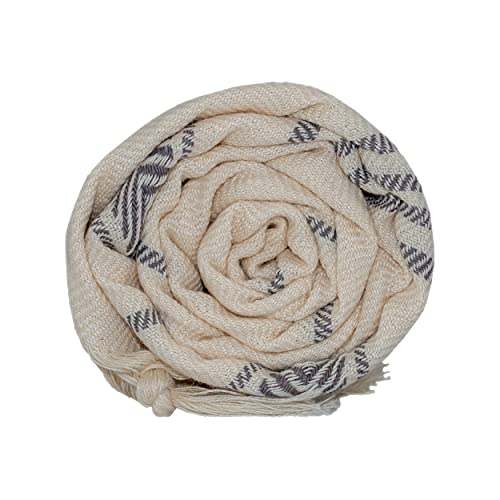 Dandelion - Ivory Basic Pattern - Naturally-Dyed Cotton Turkish Towel Peshtemal - 71X39 Inches - Gray #TOP7