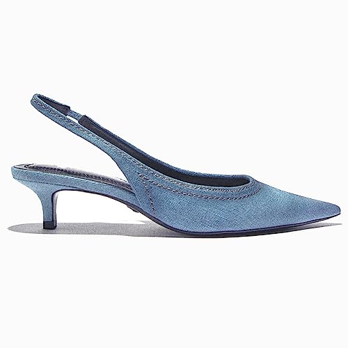 EFTCAL Women's Pointed Toe Denim Low Heel Pumps Shoes,Slingback Ankle Strap Fashion Kitten Heel Dress Shoes Office Work Shoes3