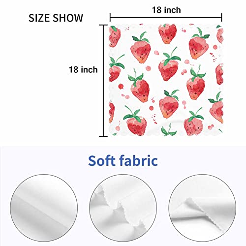 Mxocom Red Strawberry Cloth Napkins Set Of 4 Lovely Fruit Fresh Berry Tempting Bright Watercolor Art Dinner Napkins Washable For Home, Parties, Weddings And Banquet 18 X 18 Inch #TOP4