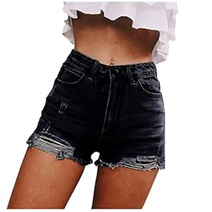 Bermuda en Jean Femme – Jean Adolescent Filles Stretch Sport Jean Oversize Jean Couleur Unie Vintage Jean De Plage Short De Bodybuilding De Loisirs