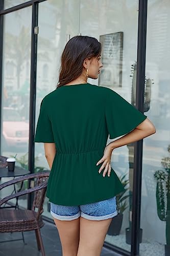 Image of GRACE KARIN Women's Elegant V-Neck Tie Waist Flowy Peplum Shirt Tops