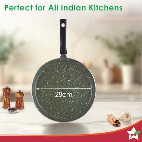 Image of Wonderchef Valencia Non-Stick 28 Cm Dosa Tawa | Cool Touch Bakelite Handle | Pure Grade Aluminium| PFOA Free| 1 Year Warranty | Olive