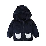 Bibimom Toddler Winter Jacket Boy Girl Cute Fur Fleece Comfortable Navy Blue Hoodie Sweatshirt Coat Fall