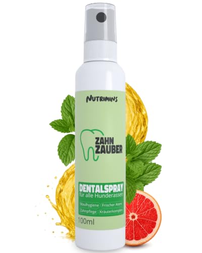 NUTRIMINS Dentalspray für Hunde 100ml – Speziell für Hunde entwickelte Zahnpflege, hergestellt von Experten in Deutschland – Sanftes Zahnspray zur Unterstützung bei Zahnbelag, Mundgeruch & Zahnstein