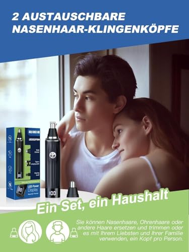 Nasenhaartrimmer 2 in 1 Nasentrimmer Ohrhaartrimmer mit LED-Anzeige, USB Wiederaufladbar Nasenhaarschneider für Herren und Frauen, Schmerzfreier Nasenhaarentferner mit IPX7 Level Wasserdichte 3
