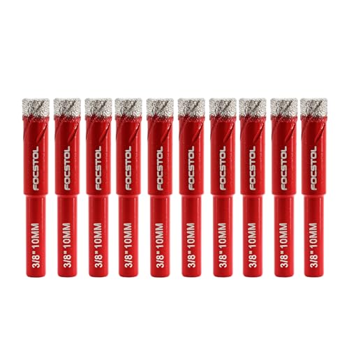 Dry Diamond Drill Bit Set - FOCSTOL 10pcs Diamond Hole Saw Kit &amp; Carbide Drill with Round Shank for Ceramic Porcelain Tile Marble Granite (10mm*10)