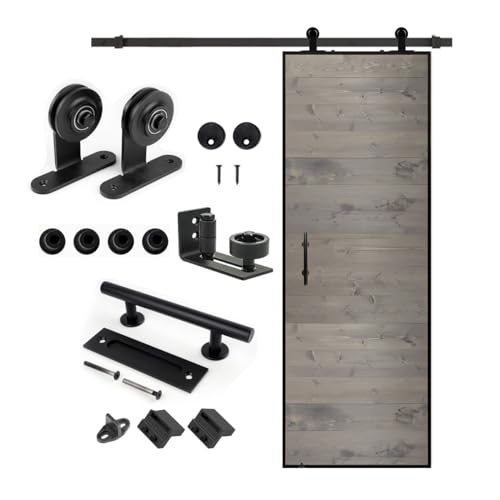 Image of S&Z tophand 30 in. x 84 in. Elephant Gray Barn Door with 5FT Sliding Door Hardware Kit, 20 - 42in Stainless Steel Frame Modern Style Barn Door /Sliding Door /Simple Assembly is Required
