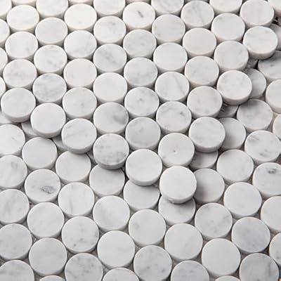 Diflart Carrara White Marble Mosaic Tile, 1 Inch Penny Round, Honed, Natural Marble Backsplash Tiles for Kitchen Bathroom Wall Floor, Pack of 5 Sheets
